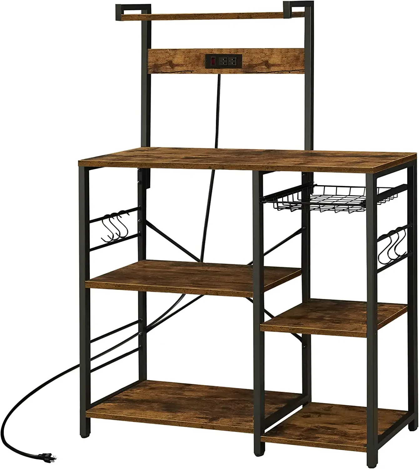 Vekin Kitchen Furniture Display Cabinets Storage Racks Vintage Brown Kitchen Simple Design Storage Rack with 6 S-Hooks