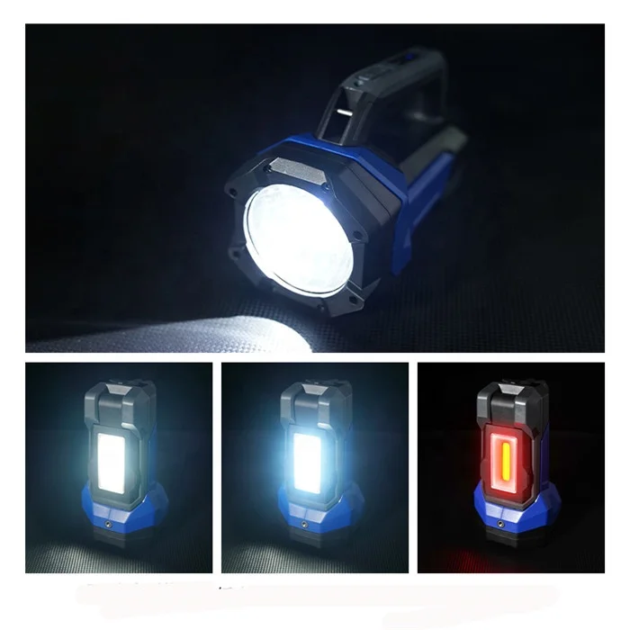 Powerful LED Flashlight COB Side Work Lamp Type-c Rechargeable LED Spotlight Portable Camping Searchlight Rechargeable Battery