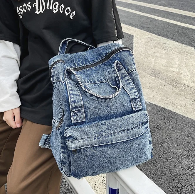 Casual Sports Large Capacity Laptop Backpack High School College Students Schoolbag School Denim Backpack For Men Women
