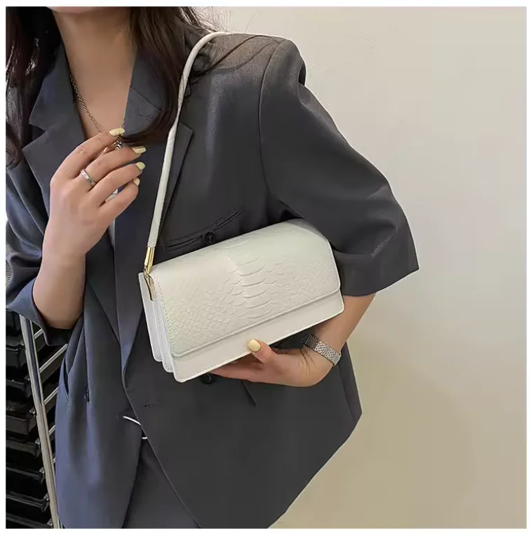 China Wholesale Luxury PU Leather Casual Crocodile Print Handbags Square Underarm Bag Fashion Pure Color Shoulder Bags for Women