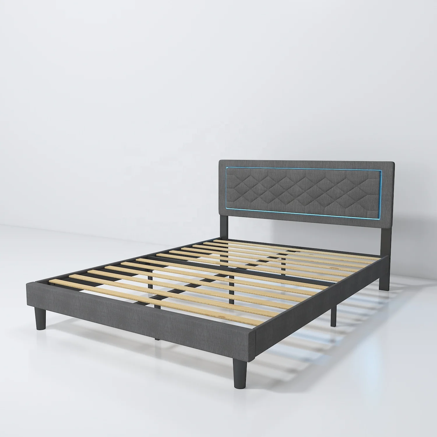 Скандинавская легкая роскошная деревянная рама для кровати королевское светодиодное изголовье мягкая платформа металлическая двойная кровать