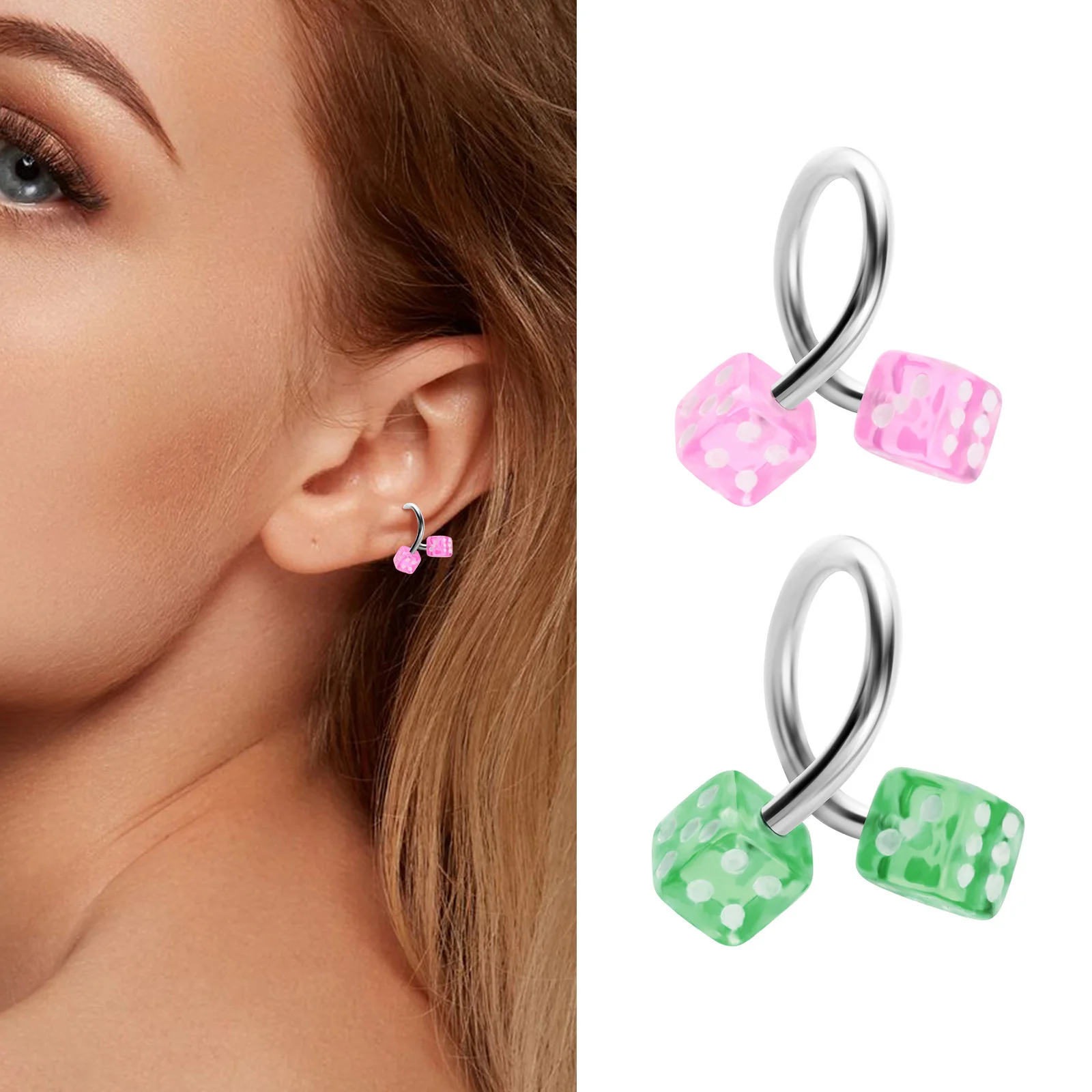 Stainless steel lip stud ear stud nose stud Spiral dice personality piercing jewelry in stock