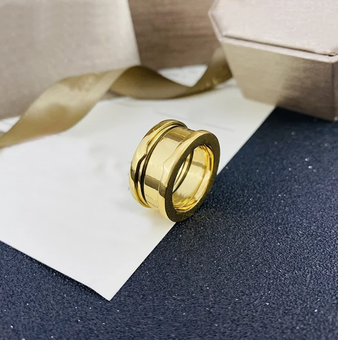 ask for BV catalog ask for real photo Women Stainless Steel Ring Jewelry Joyeria Gold jewelry Black Ceramic Spring Ring