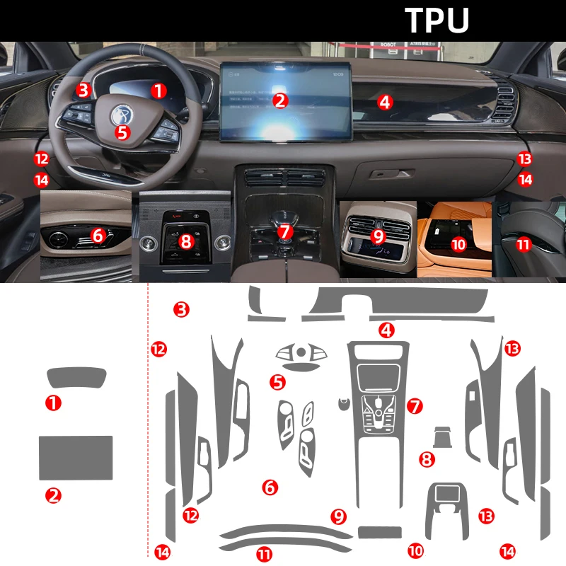 Tpu Film Interior Sticker Center Console Gear Touch Screen Dashboard Door Windows Panel for BYD DMI EV Song Plus Pro Han EV Car