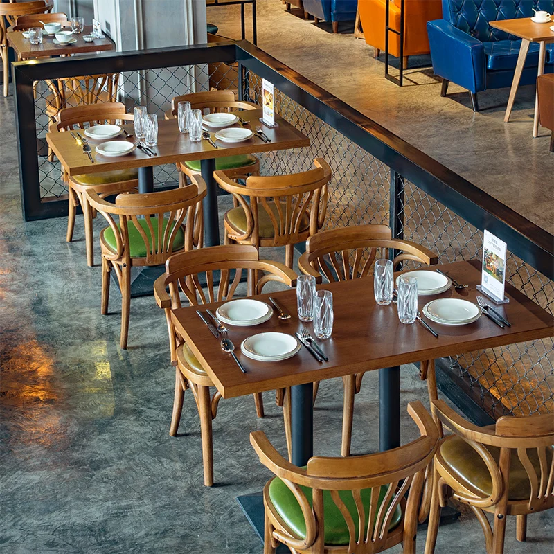 Retro American Restaurant Furniture Sets Vintage Style Wooden Dining Table and Chair Cafe Solid Wood Chairs Set