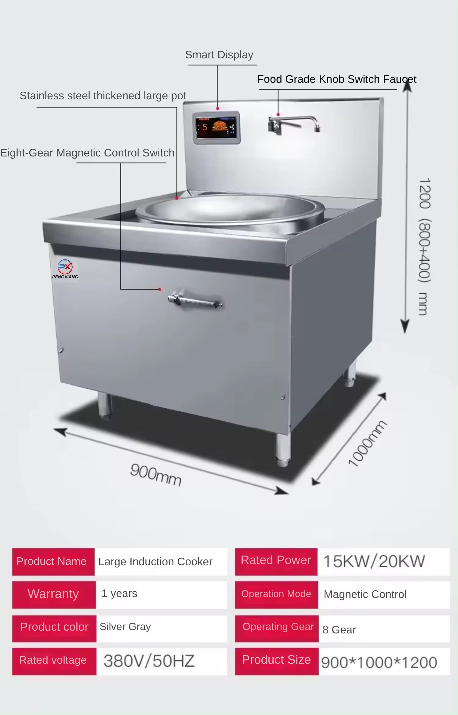 Chinese Factory Wholesale Single Head High-power Canteen Large Stainless Steel Commercial Induction Big Wok With Low Price