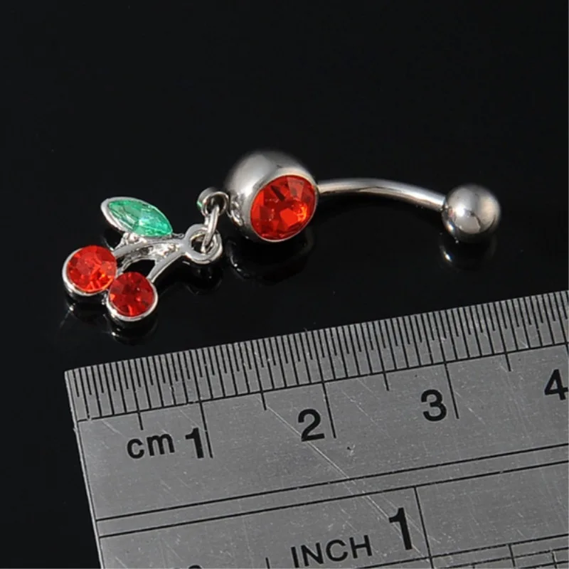 Diamond Navel Nail Red Cherry Stainless Steel Navel Ring Titanium Steel Navel Buckle Puncture Jewelry