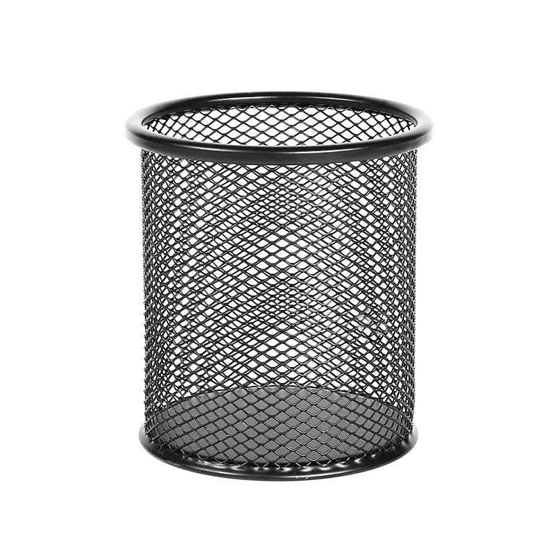 Round or Square Black Metal Mesh Desk Organizer Office Pencil Pen