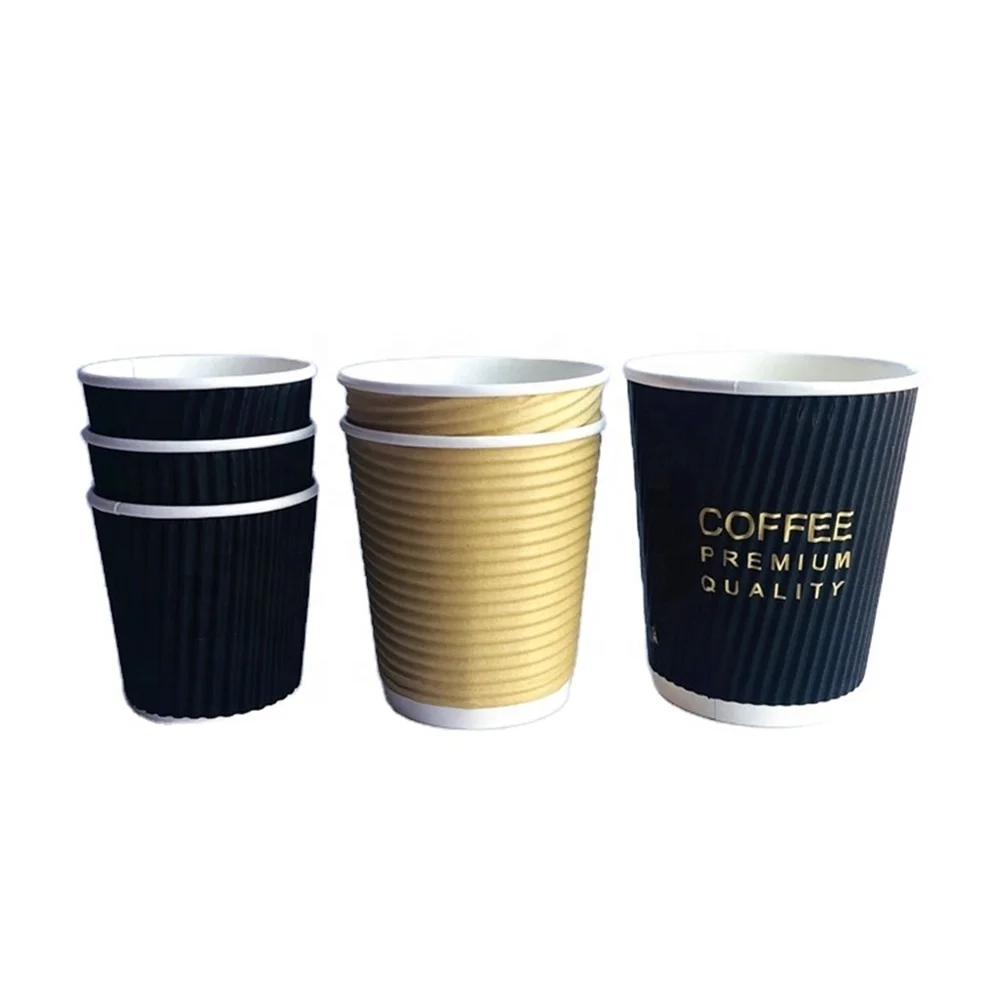 Black coffee cup Disposable coffee cups double wall paper coffee cups with lids