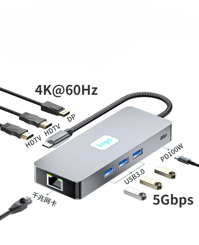 USB C HUB Docking Station 8-in-1 4K Triple Display Dual HDMI DP 5Gbps USB3.0 PD 100W SD/TF for MacBook Pro Air Dell XPS
