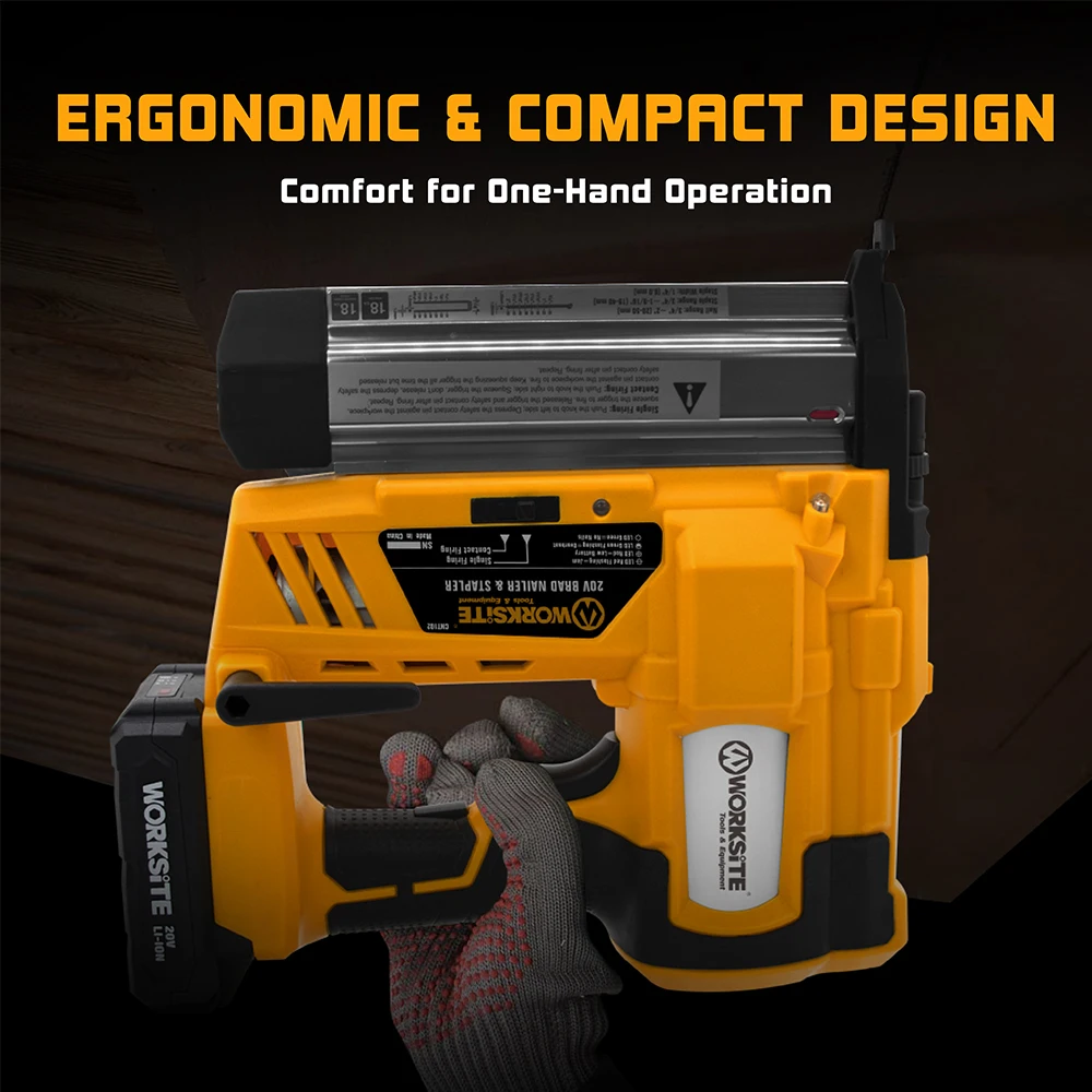 WORKSITE 2 In 1 Framing Nail Gun And Staple 20v Cordless 18 GA Nailer Battery Power Tool Nail Gun safety nailer