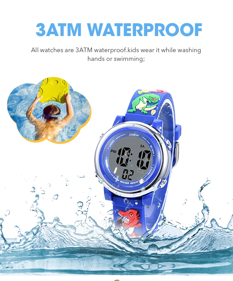 JNEW factory direct sales little dinosaur 3D cartoon digital watch 7 color LED children watch