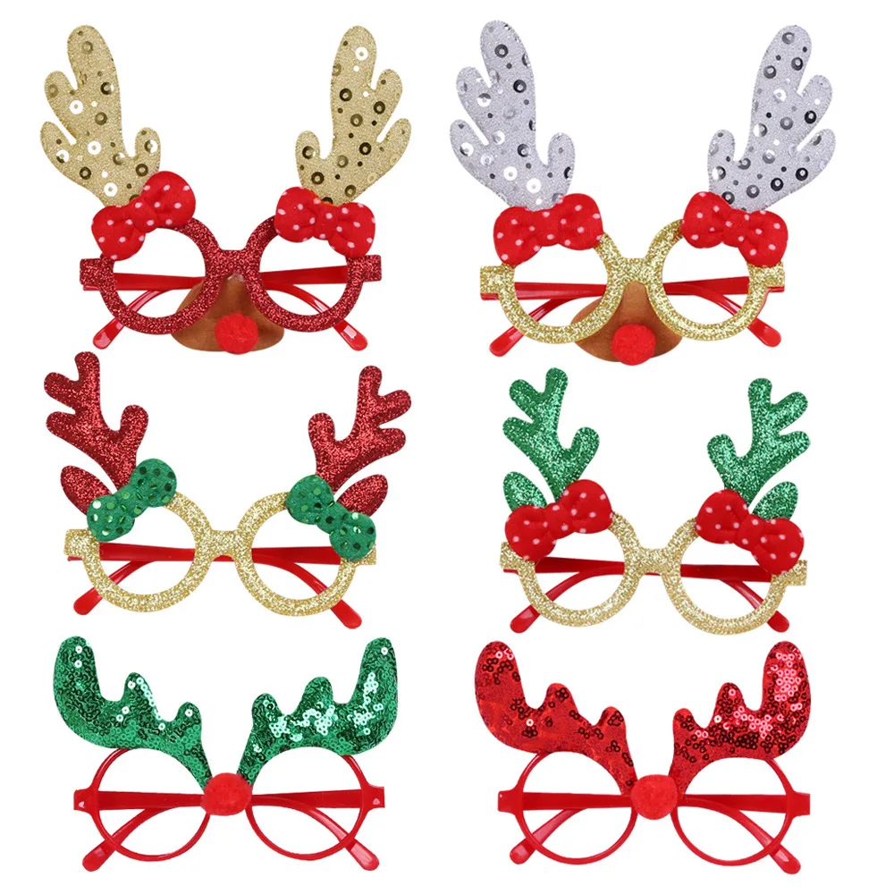 
2021 New Adults Children X-mas Elk Glasses Christmas Party Glasses Decorations Antlers Glasses Party Favors Toys warehouse 