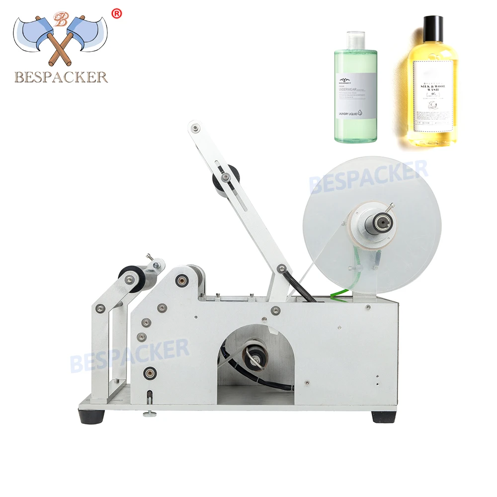 Bespacker XT-50 High Performance Semi-Automatic Desktop Round Plastic Bottle Cans Sticker Labeling Printing Machine