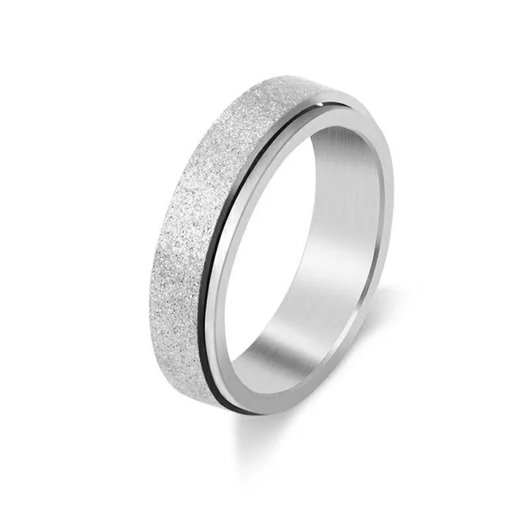 6mm Blasted fashion anxiety spinning ring stainless steel blank rings for women men