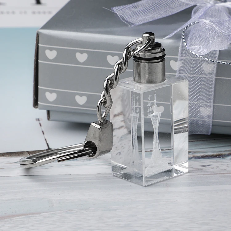 Business Promotion Gift custom logo 3D laser engraved LED Crystal key chain