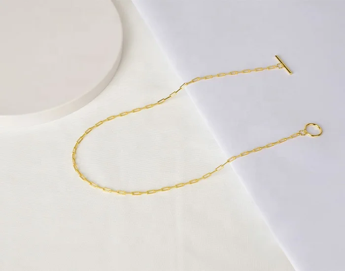 Fine Jewelry 925 Sterling Silver Chain Choker Necklace OT Toggle Clasp Buckle 18K Gold Plated Paperclip Necklace