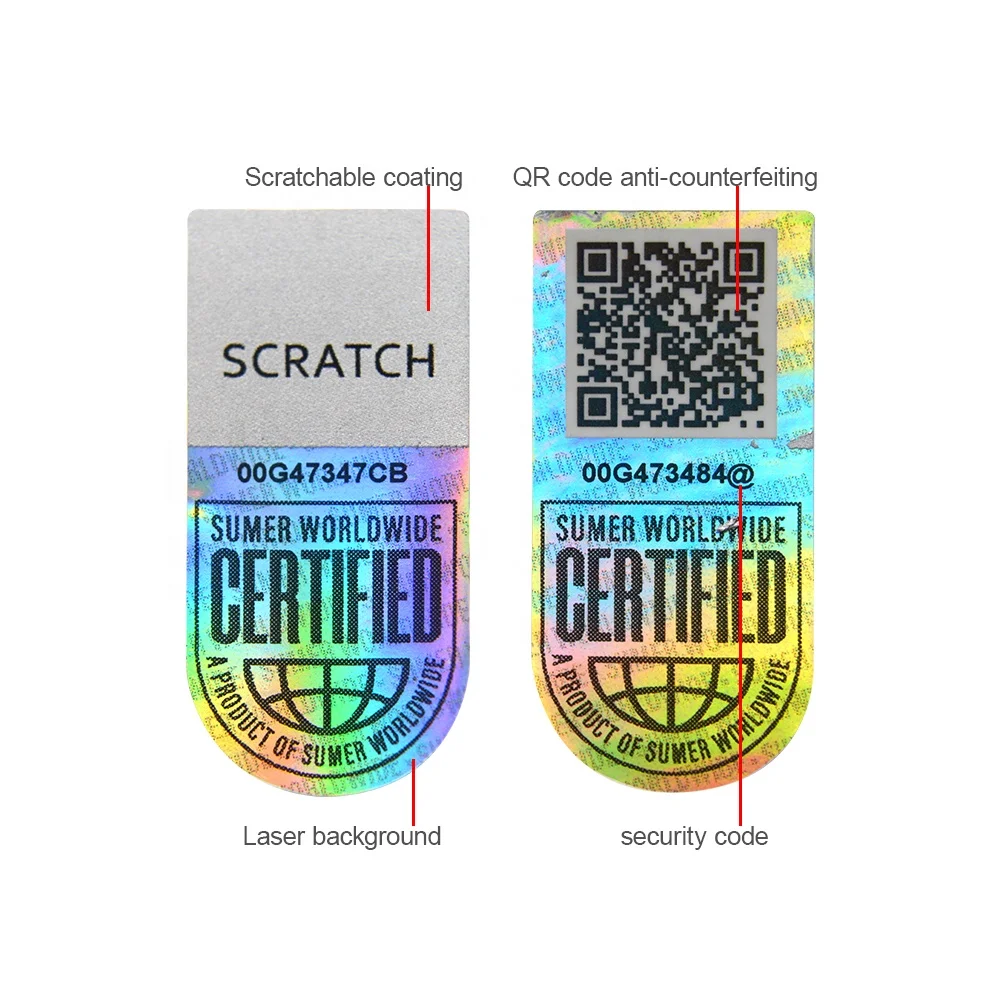 Waterproof Vinyl Die Cut Anti-fake Hologram Sticker Authenticity Security Sequence Codes With Special Void Logo Label