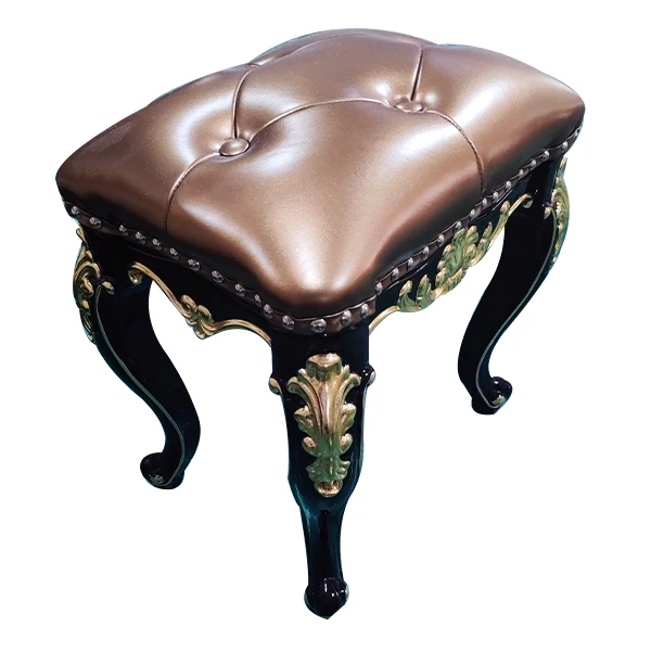 European luxury classical style wooden high stool set carved solid wood frame genuine leather bedroom furniture bed stool