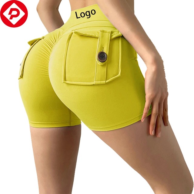 Hot Sale Yoga Scrunch Butt Shorts Sports High Waist Double Pocket Design Gym Shorts for Women