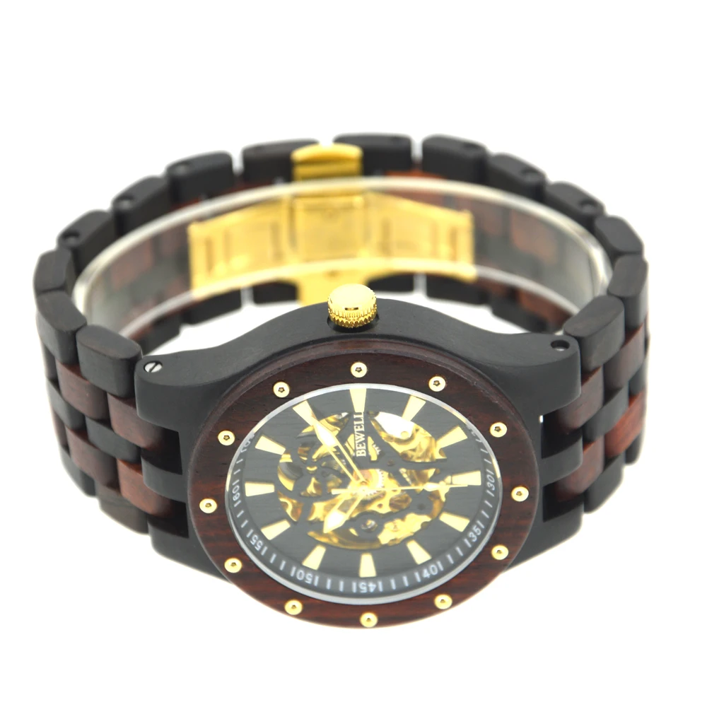 Bewell Branding Wooden Sport Wrist Warch Mechanical Automatic Mens Watches OEM Private Label Watch Custom Logo Timepiece relojes