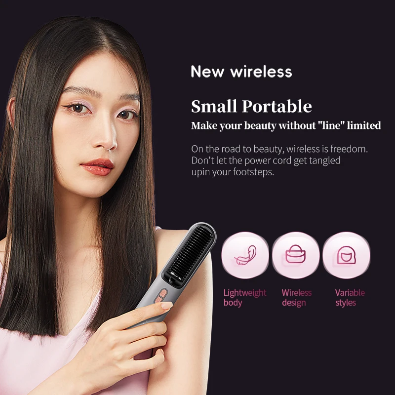 Manufacturer New Launch Mini Cordless Ionic Hair Straightener Brush Rechargeable 250 mAh  Wireless Hair Straightener Comb