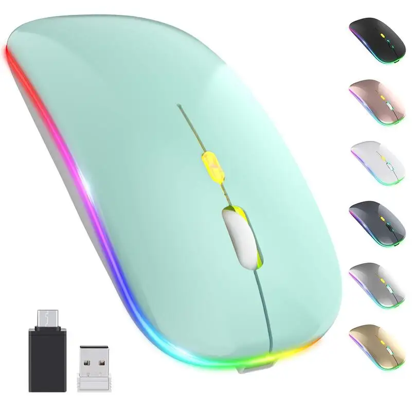 Dual-model Wireless Rechargeable BT Silent Mouse Mice RGB 2.4ghz Usb Optical ABS Plastic Gua Stock Colorful RGB Light Mini Mouse