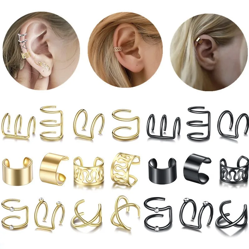 Gold silver clip-on Earrings stud earrings leaves ear clips set for women