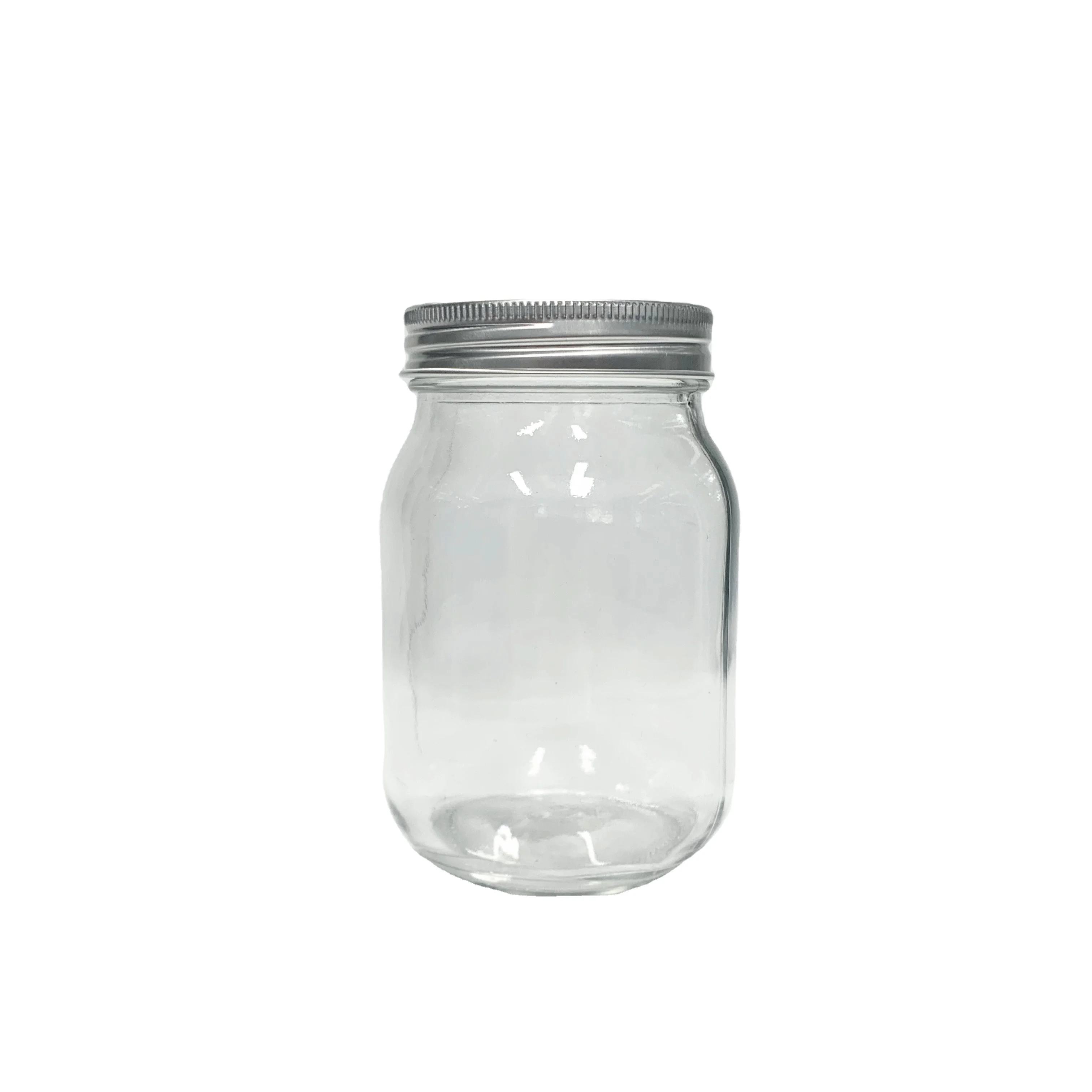 
16oz 480ml square round shape glass mason beverage jar with screwing tinplate lid 