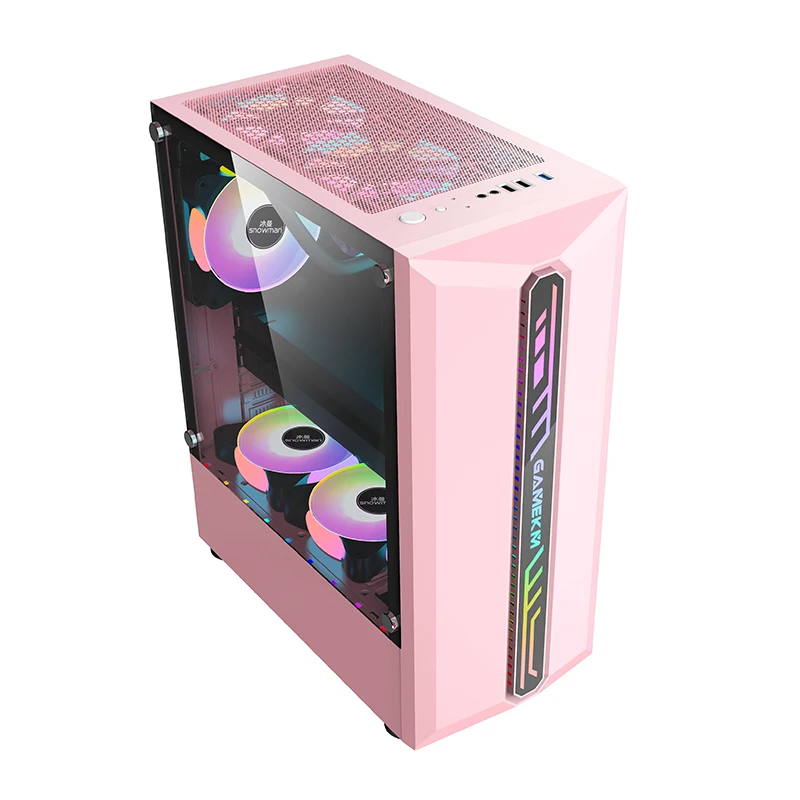 SNOWMAN Custom Logo Pc Gaming Case Quality Factory Led Rgb Gaming Pc Computer Tower Case With Tempered Glass