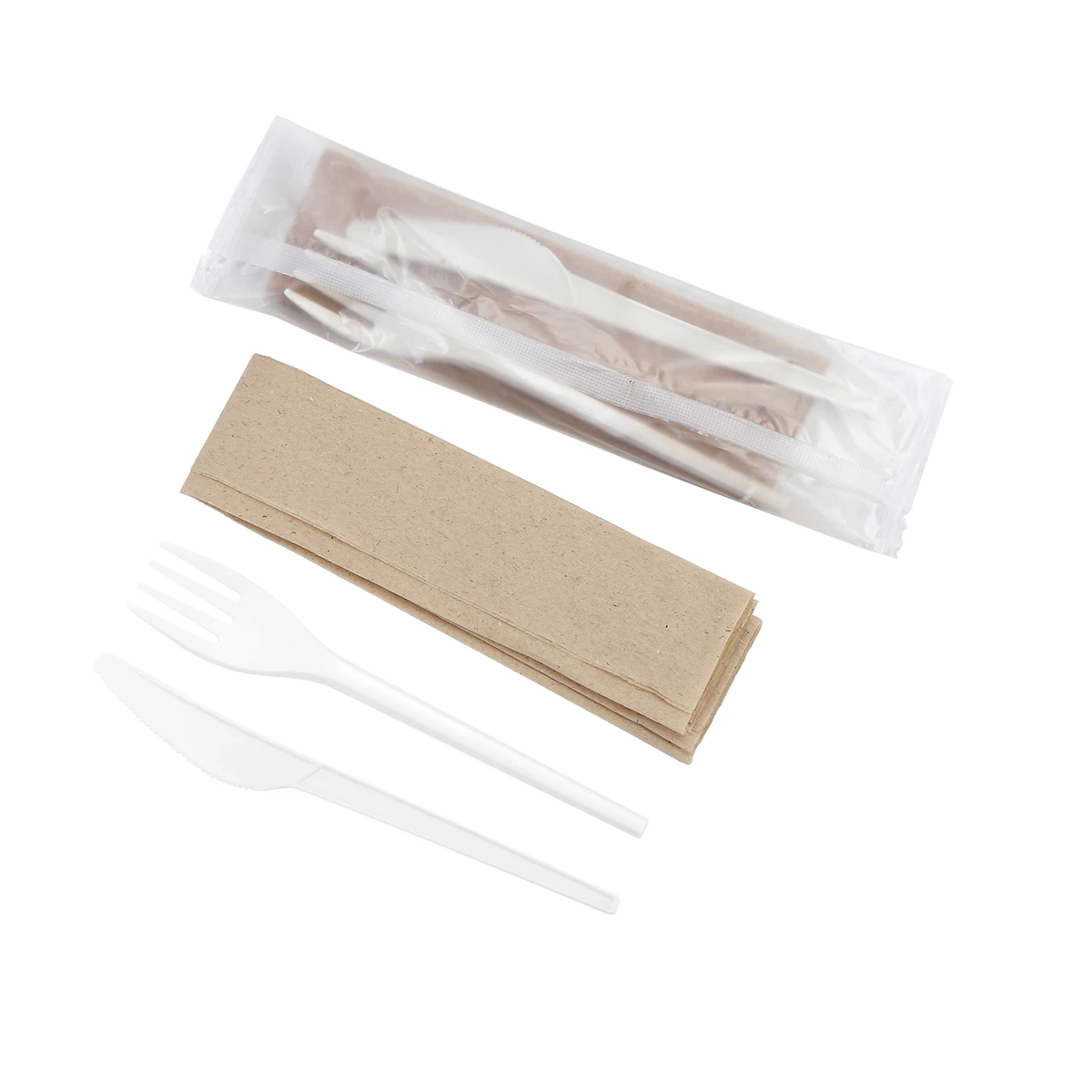Medium Weight Polypropylene Meal Kits 6 in 1 plastic cutlery kits spoon with different size dinner napkin