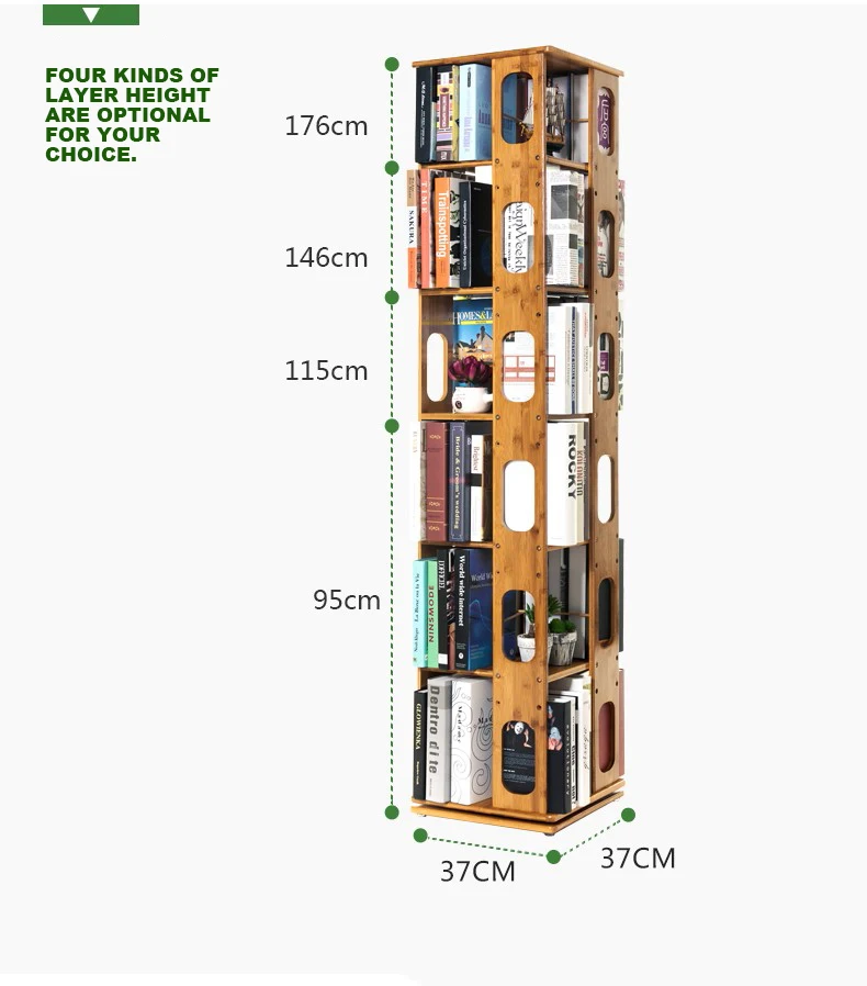 
Simple multi-layer revolving bookshelf household floor-to-ceiling solid wood primary school student combination bookcase 