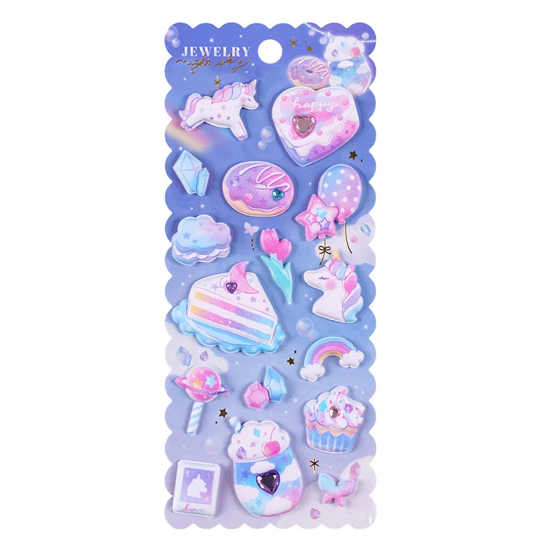 Kids 3D cartoon stickers Puffy foam decals soft thickened puffy sticker with Rhinestones gem Dogs Penguin Fly horse design