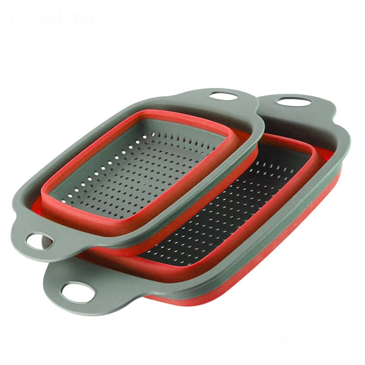 2pcs/Set Amazon Hot Sale Silicone Colapseable Strainer Pots Collapsible Colander Kitchen Foldable Draining Basket