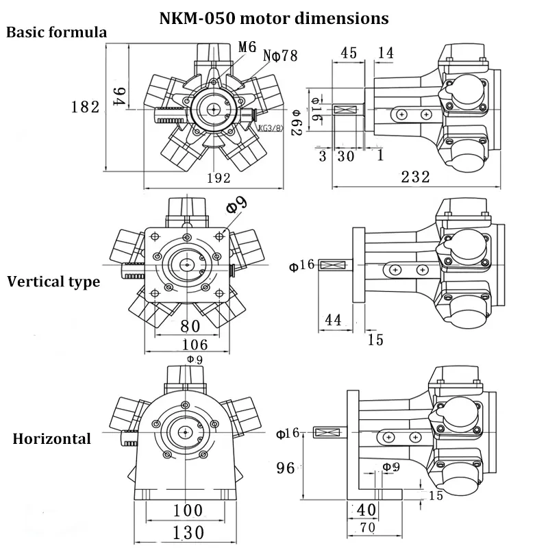 SPMEKE NKM-050 Piston type air motor three cylinder stirring motor head positive and negative speed