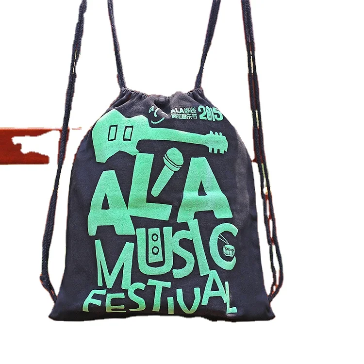 Logo Printing Custom Natural Cotton Canvas Cork Drawstring Bag Backpack Eco Friendly String Back Pack Gift Giveaways Sport Bags