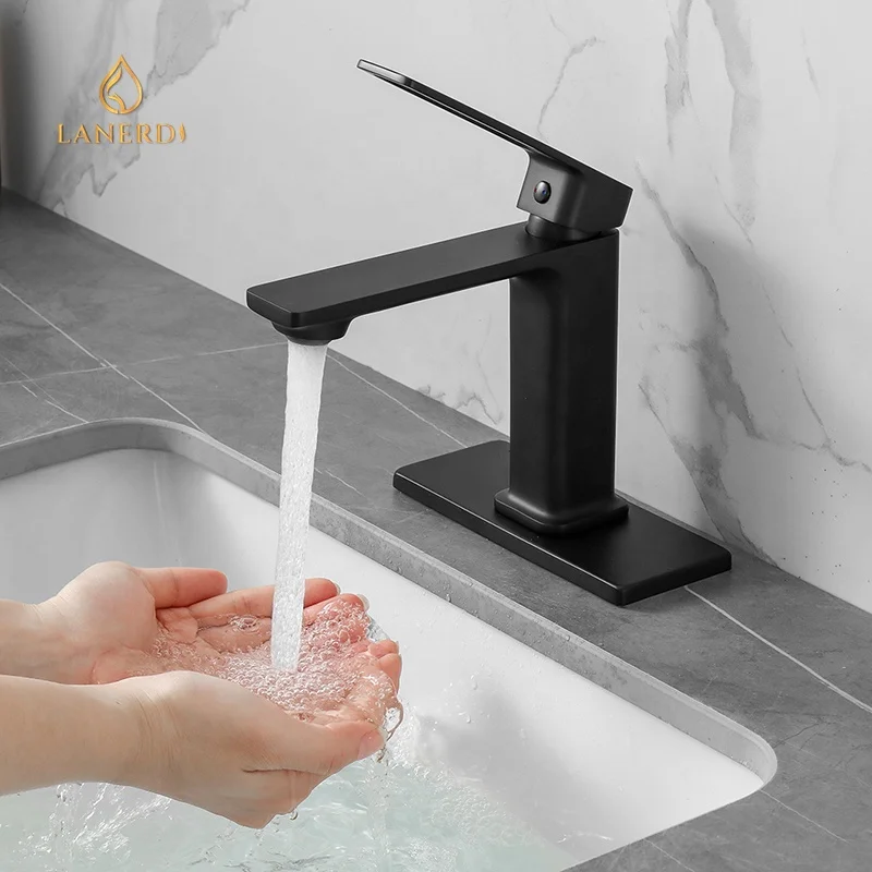 Luxury UPC Matte Black Bathroom Brass Basin Sinks Faucet Taps with Escutcheon griferia robinet torneira banheiro manufacturer