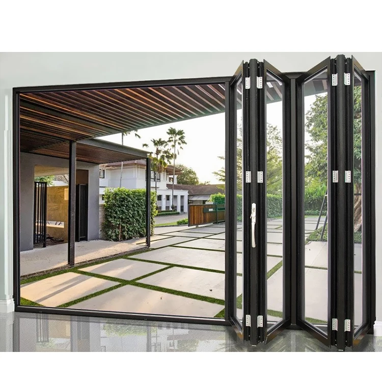 Latest Design Exterior Accordion Aluminum Double Glass Accordion Aluminium Folding Door Bifold Patio Doors