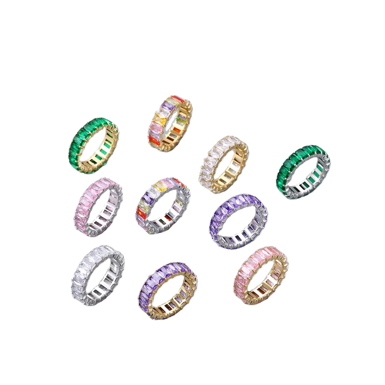 Simple light luxury elegant and exquisite lady new colorful multi  color vermiculite stainless steel wedding ring