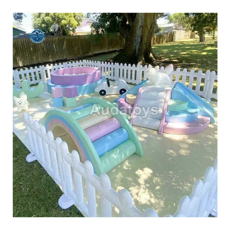 Macaroon Pastel Kids Outdoor Playground Equipment Soft Play Equipment Set