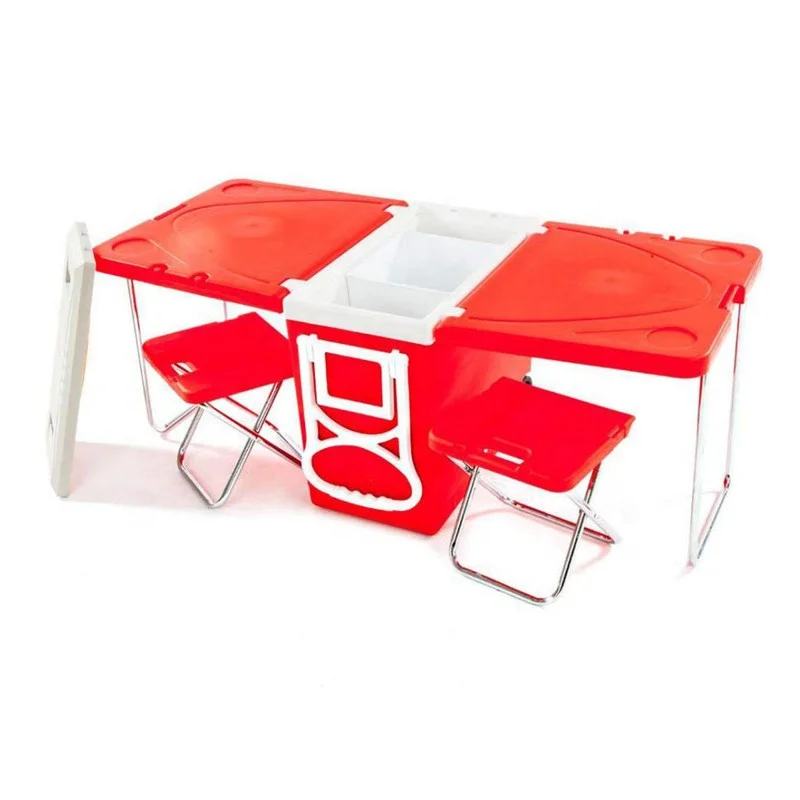[OEM] 27L Large Capacity Plastic Insulated Foldable Chairs and Table Set Car Outdoor Camping Freezer Picnic With Cooler