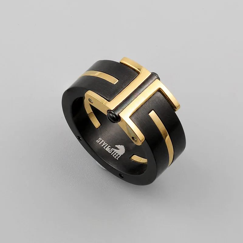 Wholesale black ceramic ring with gold plating 316 stainless steel ring women wedding band