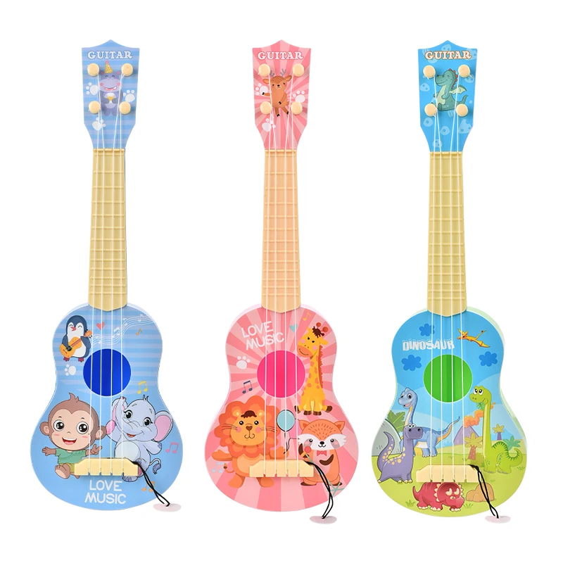 Plastic Induction Electronic Musical Instrument Children 17 Animal Dinosaur Four String Guitar Toy For Kids