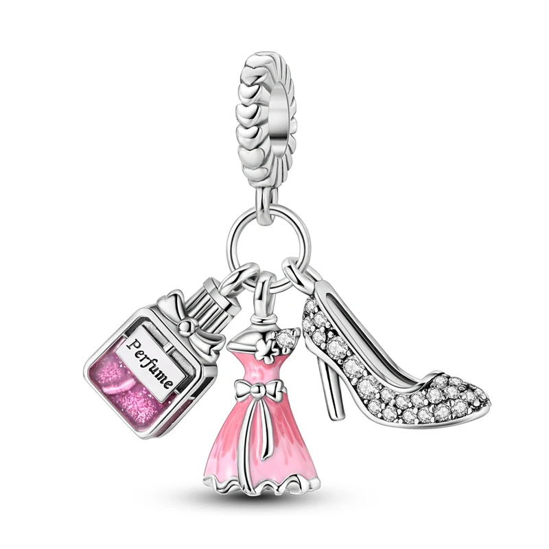 New fashion S925 Sterling Silver charm Mermaid owl perfume high heels Pendant Beads DIY charm Bracelet for women gifts Jewelry