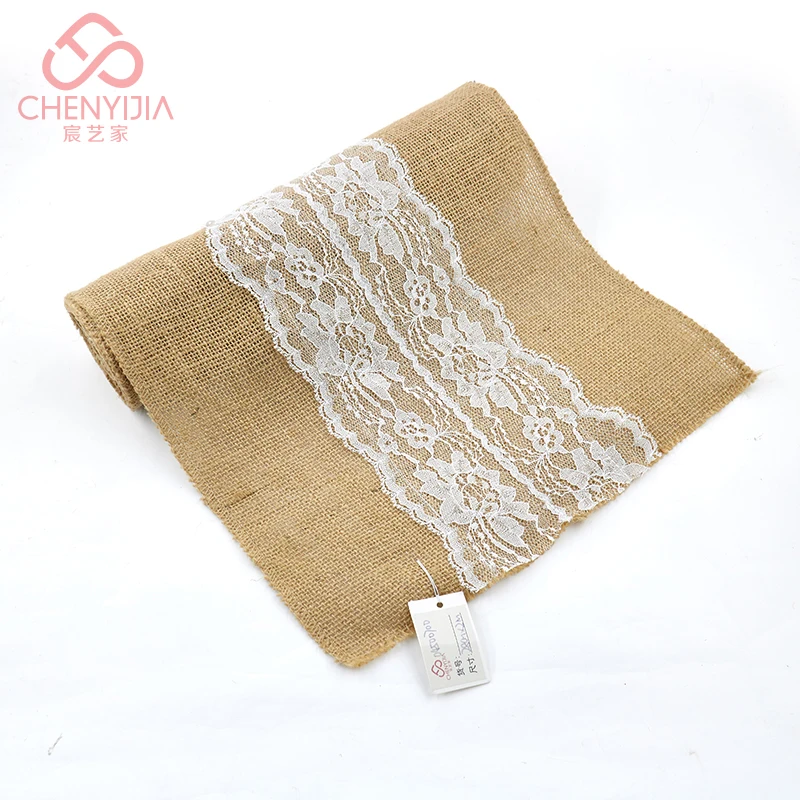 
2021 High Quality Polyester Fabric jute Lace pattern Table Runner For Home Decoration 