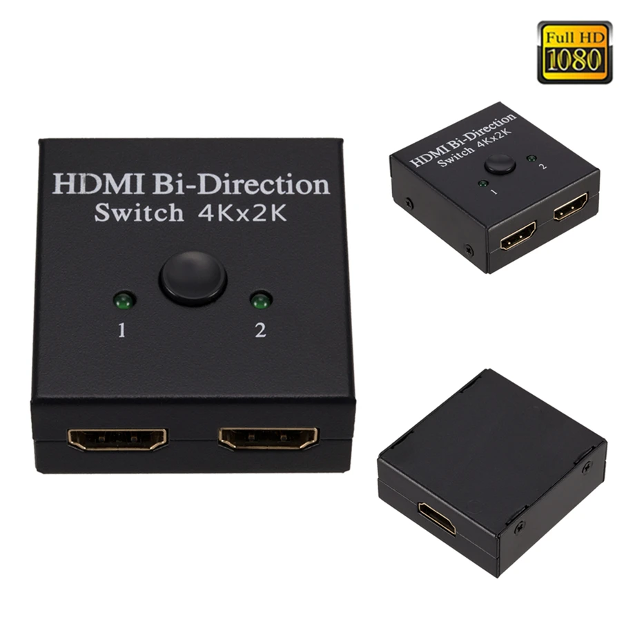 4K HDTV Switch 2 Ports Bi-directional 1x2 / 2x1 HDTV Switcher Splitter Supports Ultra HD 4K 1080P HDR HDCP for PS4 PC