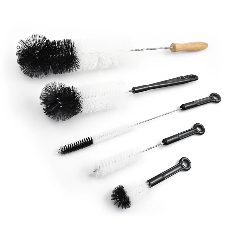 Factory clean kit 5pcs Bamboo Nylon Narrow Neck Beer Bottles Baby Bottle Cleaning Brushes Set