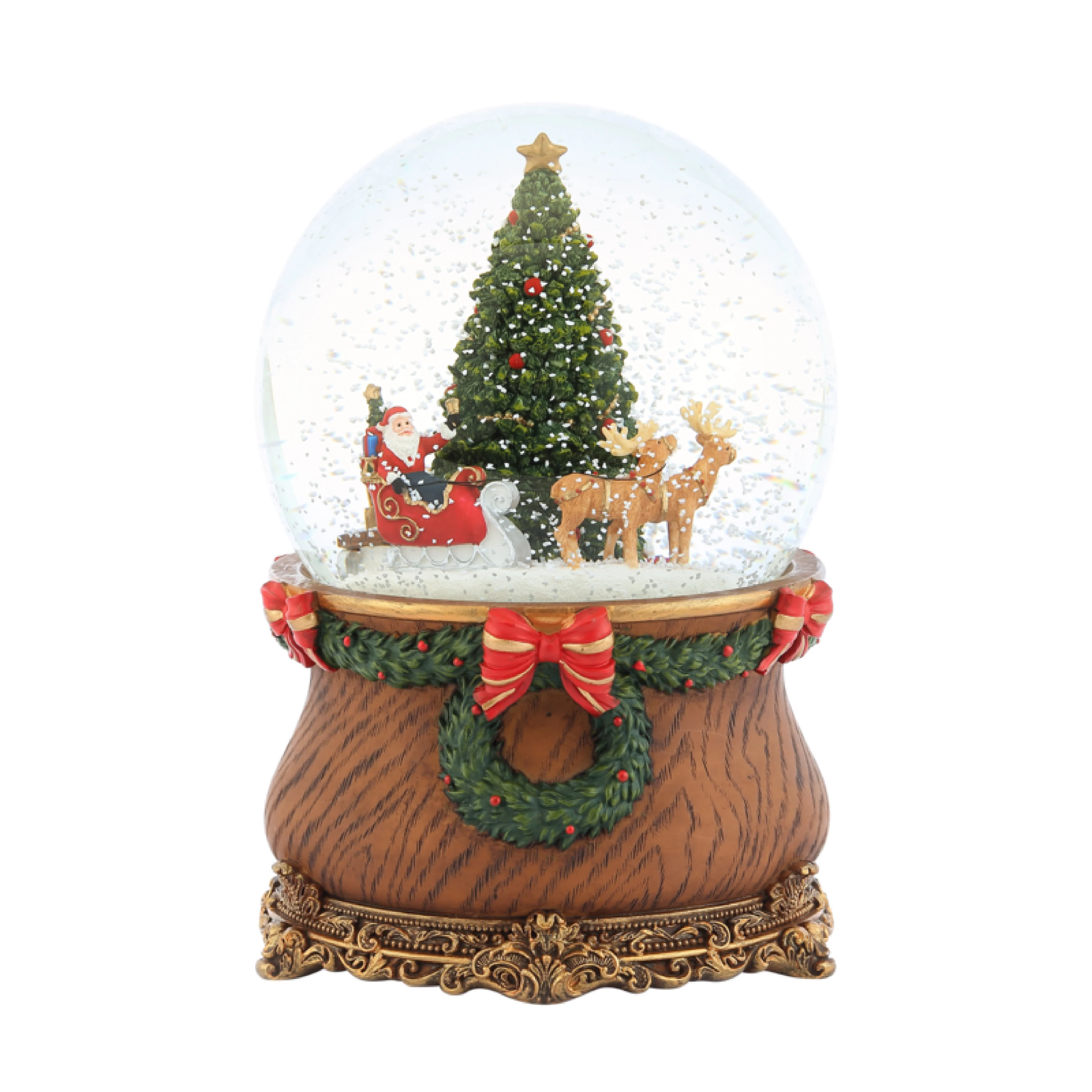 High Quality Custom Christmas Snow Globe Santa Claus Elk Musical Light Rotating Glass Ball for Christmas Gifts and Decoration