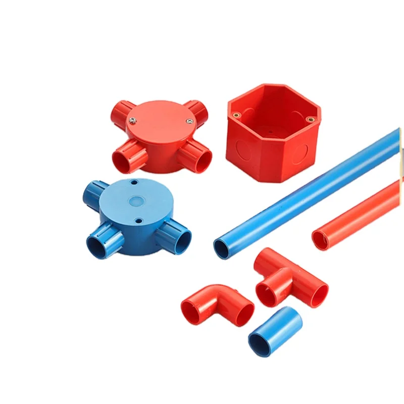 Factory Supply PVC round Pipe Fittings Blue-Red Socket for Electric Conduit Wire Protection for Water & Drainage Applications