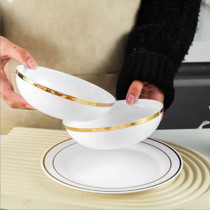 Bronzing side bowl disposable plastic large diameter bowl salad fruit hot pot cross-border foreign trade tableware
